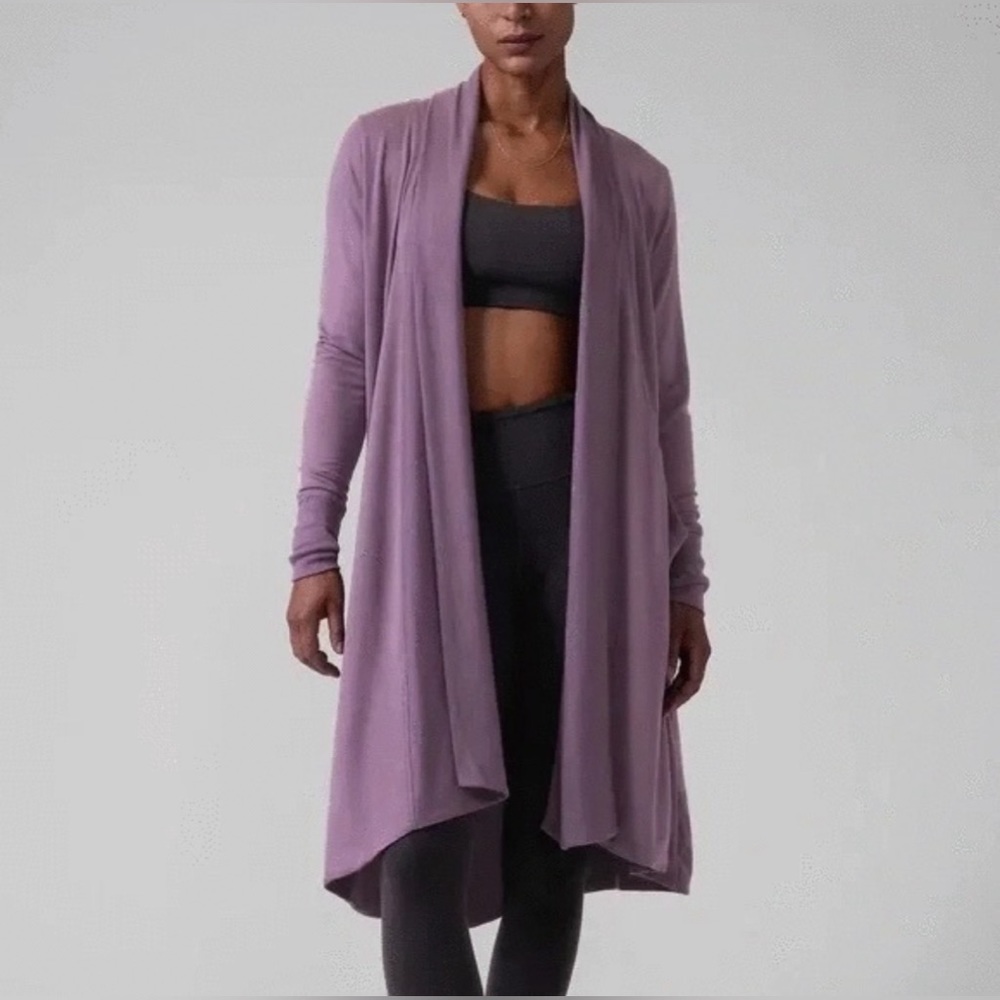 Athleta Pranayama Long Wrap / Cardigan  - Pockets -Mauve -size M